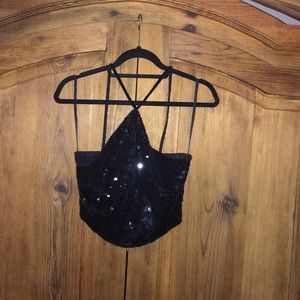 Bebe Crop Sequins Festival top L